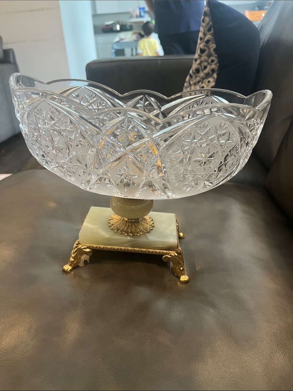 Crystal Compote Bowl with Gold-Tone and Marble Base - Clear